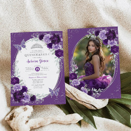 Violet Zilver Quinceañera 15e Verjaardagsfoto Kaart
