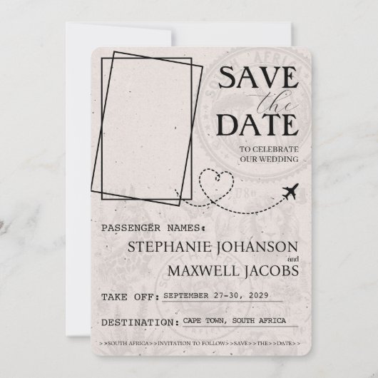 Violet Zuid-Afrika Paspoort Save The Date (Achterkant)