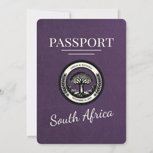 Violet Zuid-Afrika Passport Wedding Kaart (Achterkant)