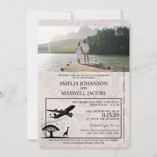 Violet Zuid-Afrika Passport Wedding Kaart (Voorkant)