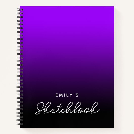 Violet Zwart Ombre Gepersonaliseerd Schetsboek Notitieboek (Voorkant)