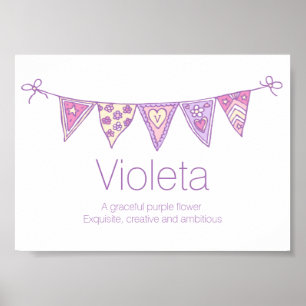Violeta-naam: paarse roze bundel poster