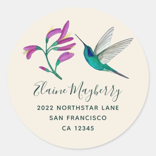 Violetar Hummingbird and Flower Ronde Sticker (Voorkant)