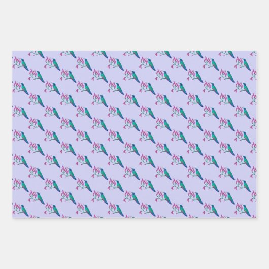 Violetar Hummingbird Pattern Wrapping Paper Sheet (Voorkant 3)