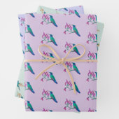 Violetar Hummingbird Pattern Wrapping Paper Sheet (In situ)