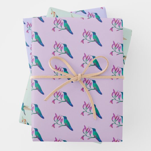 Violetar Hummingbird Pattern Wrapping Paper Sheet (In situ)