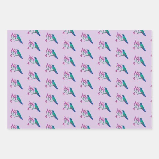 Violetar Hummingbird Pattern Wrapping Paper Sheet (Voorkant)