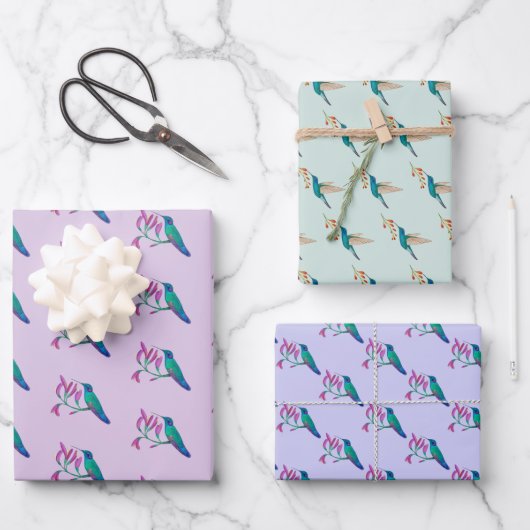 Violetar Hummingbird Pattern Wrapping Paper Sheet (Voorkant)