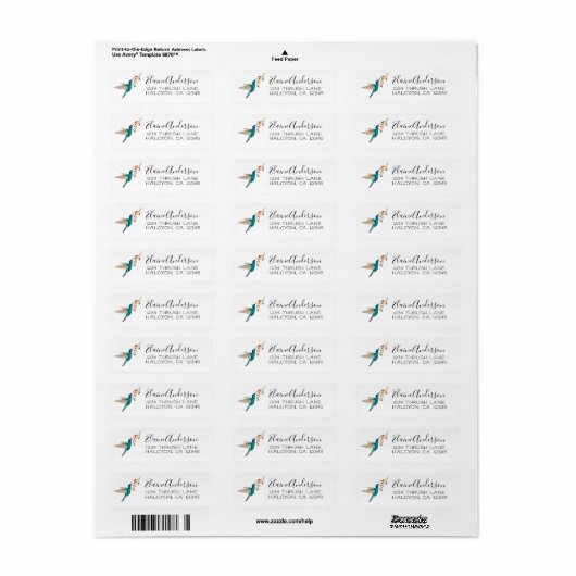 Violetar Hummingbird return address Label (Full Sheet)