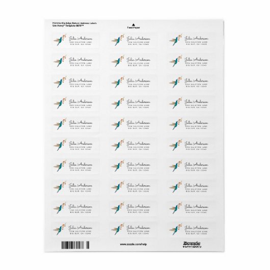 Violetar Hummingbird return address Label (Full Sheet)