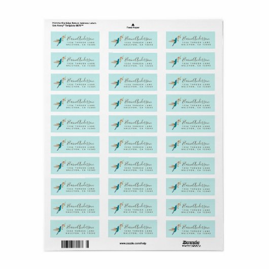 Violetar Hummingbird return address Label (Full Sheet)