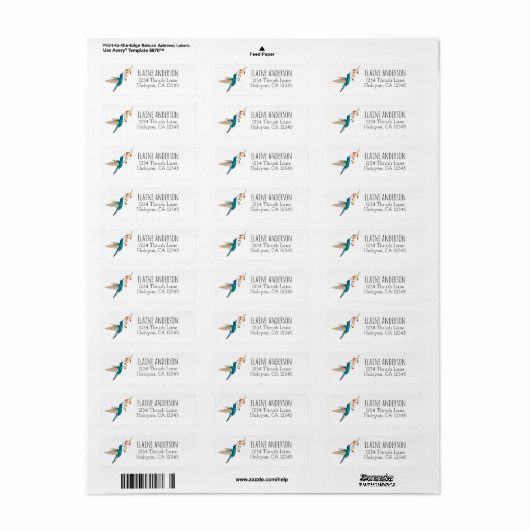 Violetar Hummingbird return address Label (Full Sheet)