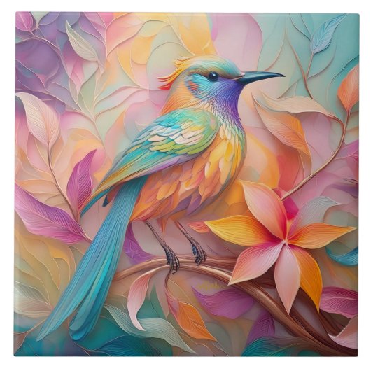 Violetkeel Zangvogel Fantasie Vogel Tegeltje (Voorkant)