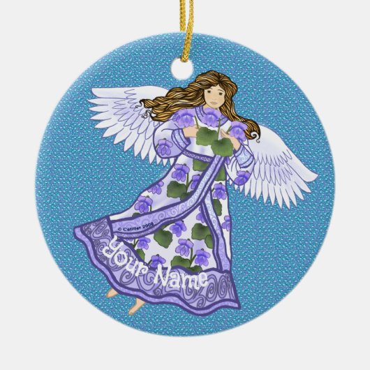 Violets Angel Keramisch Ornament (Voorkant)