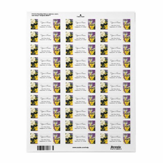 Violets en Pansy Floral Custom Adresetiketten Etiket (Full Sheet)