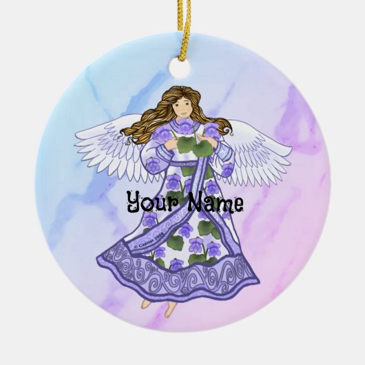 Violets Engel Keramisch Ornament (Voorkant)