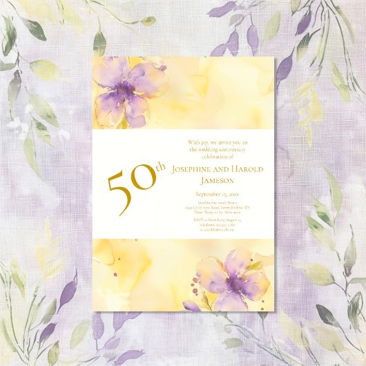 Violets Gold 50e bruiloft Jubileum uitnodiging