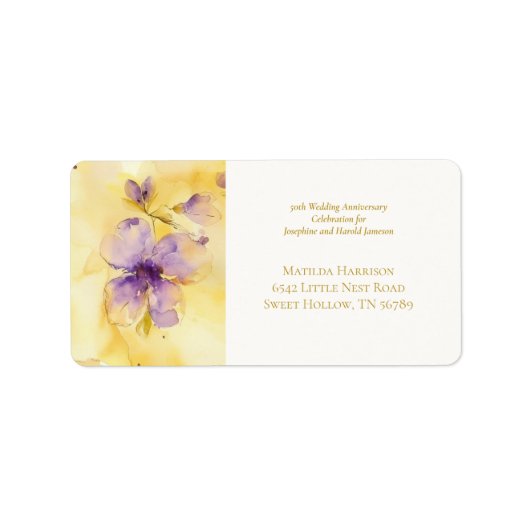 Violets Gold 50th Wedding Anniversary Etiket (Voorkant)