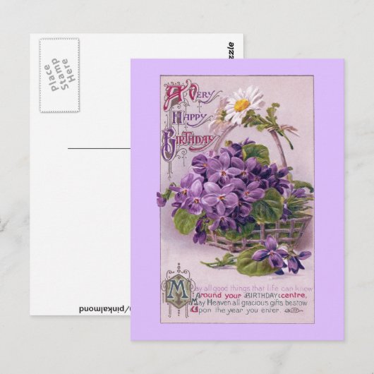 Violets in Basket Verjaardag Briefkaart (Voorkant / Achterkant)