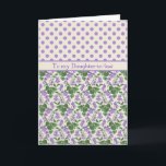 Violets, Kaart februari, schoondochter<br><div class="desc">Een  Kaart voor een schoondochter,  met mix'n'match-patronen van viooltjes en Mauve Polka Dots op een Ecru-achtergrond; van een handgeschilderd,  aquarelmotief van Judy Adamson.</div>