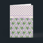 Violets, Kaart februari, schoondochter<br><div class="desc">Een Kaart voor een schoondochter, met mix'n'match-patronen van viooltjes en Mauve Polka Dots op een Ecru-achtergrond; van een handgeschilderd, aquarelmotief van Judy Adamson.</div>