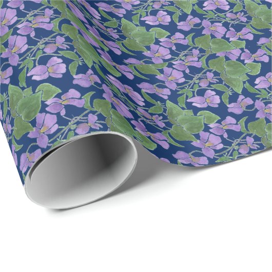  Violets op Navy Wrapping Papier aan te passen (Rol Hoek)