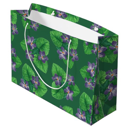 Violets op smaragdgroen groot cadeauzakje (Achterkant Gekanteld)