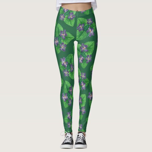 Violets op smaragdgroen leggings (Voorkant)