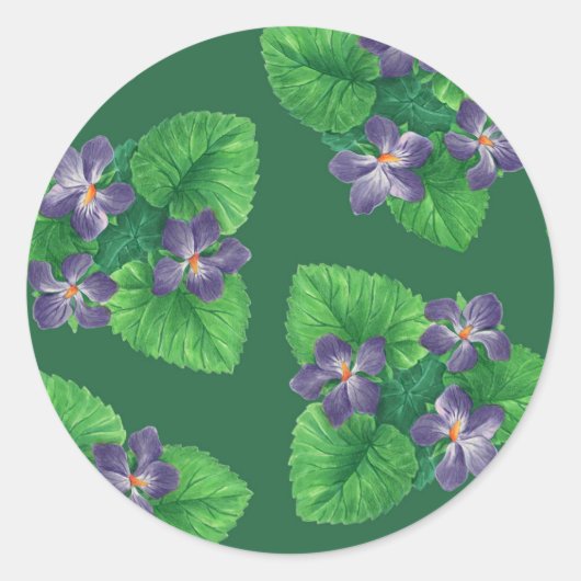 Violets op smaragdgroen ronde sticker (Voorkant)