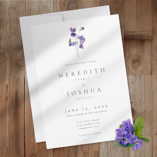 Violets Watercolor Minimalist Elegant Wedding Kaart
