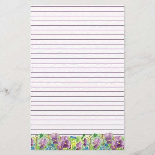 Violets Waterverf Purple Flowers Lined Briefpapier (Voorkant)