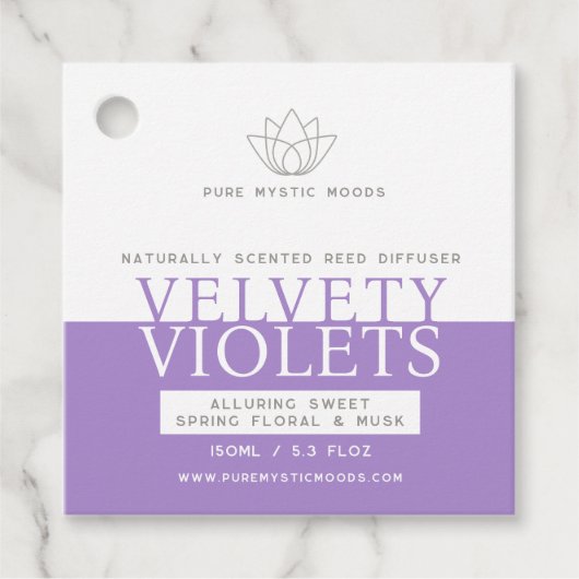 Violets witte paarse riet diffuser fles hang label (Voorkant)