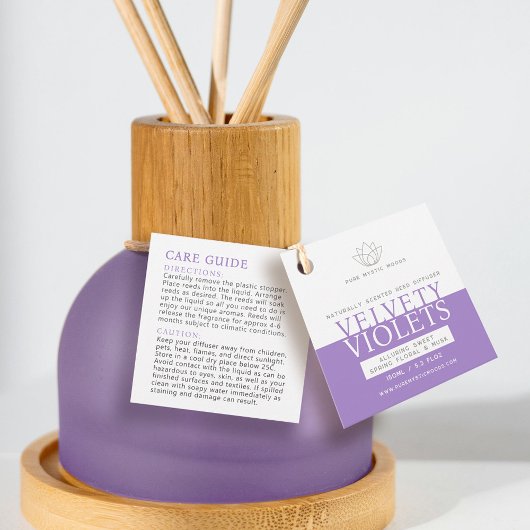 Violets witte paarse riet diffuser fles hang label
