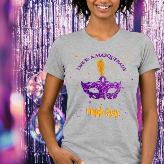 Violette en Oranje Sparkles Mask Mardi Gras T-shirt