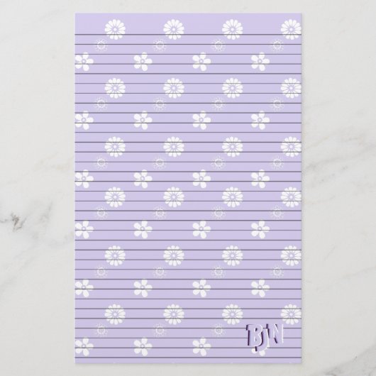 Violette en Witte Bloemen Papier Monogram (Voorkant)