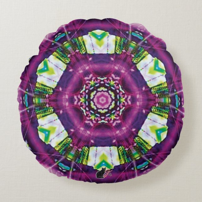 Violette Kaleidoscope Rond Kussen (Voorkant)