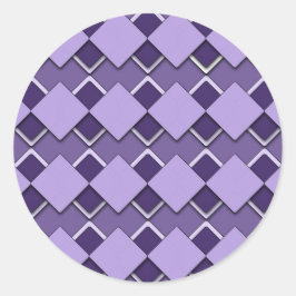 Violette Paarse Vierkant en Diamant Geruit Patroon Ronde Sticker