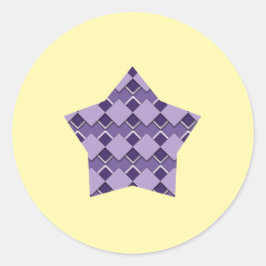 Violette Paarse Vierkant en Diamond Checkered Star Ronde Sticker