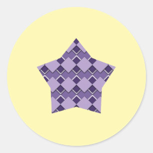Violette Paarse Vierkant en Diamond Checkered Star Ronde Sticker