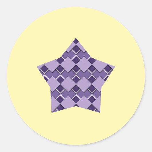 Violette Paarse Vierkant en Diamond Checkered Star Ronde Sticker (Voorkant)
