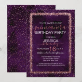 Violette Roos Goud Strooide Confetti Quinceañera Kaart (Voorkant / Achterkant)