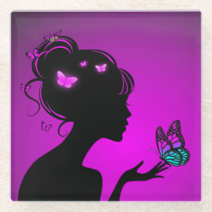 Violette vlinderglas glazen onderzetter