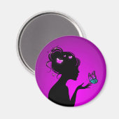 Violette vlinders vrouw liefkozend magneet (Voorkant / Achterkant)