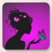 Violette vlindervrouw bier onderzetter (Voorkant)