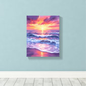 violette vloed | Paarse Sunset Ocean Waves schilde Canvas Afdruk (Insitu (Houten vloer))