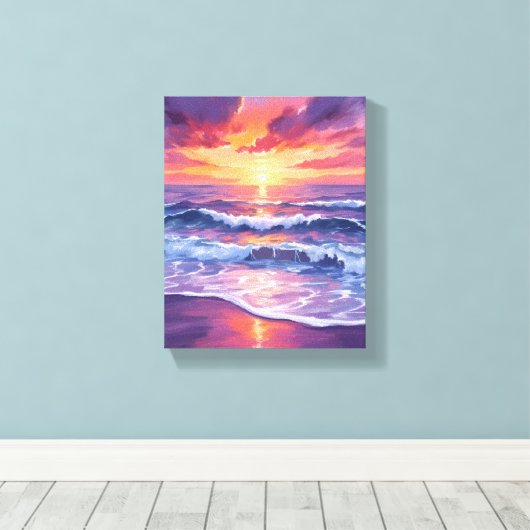 violette vloed | Paarse Sunset Ocean Waves schilde Canvas Afdruk (Insitu (Houten vloer))