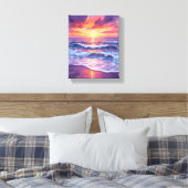 violette vloed | Paarse Sunset Ocean Waves schilde Canvas Afdruk (Insitu (Slaapkamer))