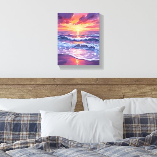 violette vloed | Paarse Sunset Ocean Waves schilde Canvas Afdruk (Insitu (Slaapkamer))