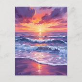 violette vloed | Paarse zonsondergang oceaangolven Briefkaart (Voorkant)