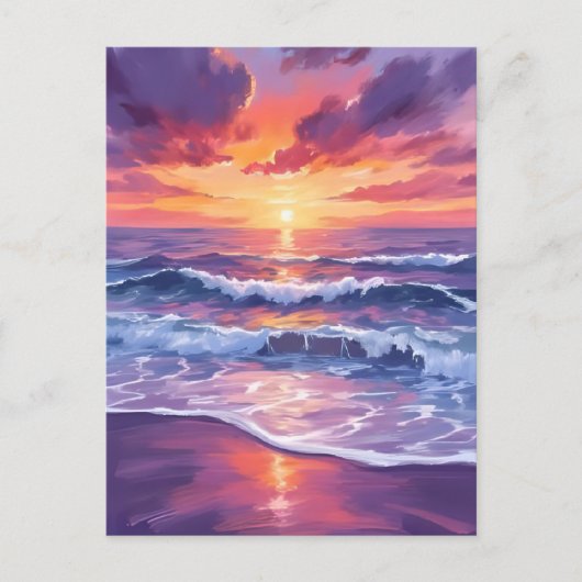 violette vloed | Paarse zonsondergang oceaangolven Briefkaart (Voorkant)
